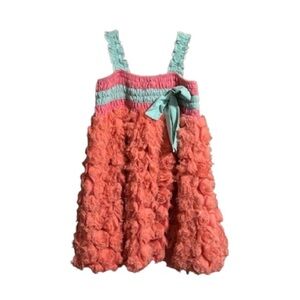 #248 One Posh Kid Tulle Rosettes Sleeveless Pixie Party Dress Coral Pink  size 7